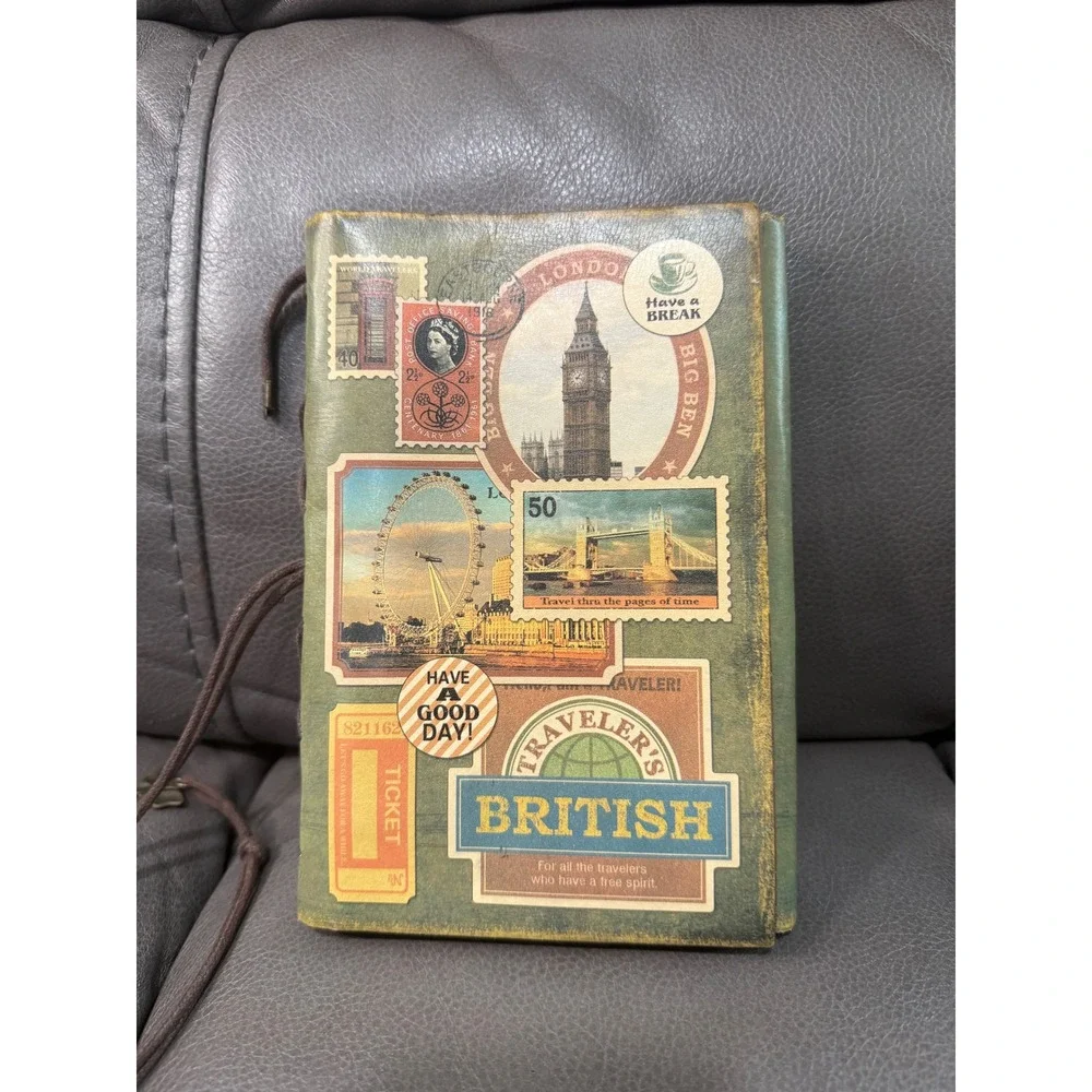 British Traveler Vintage Style Green Journal London Theme 6-Ring Kraft Notebook